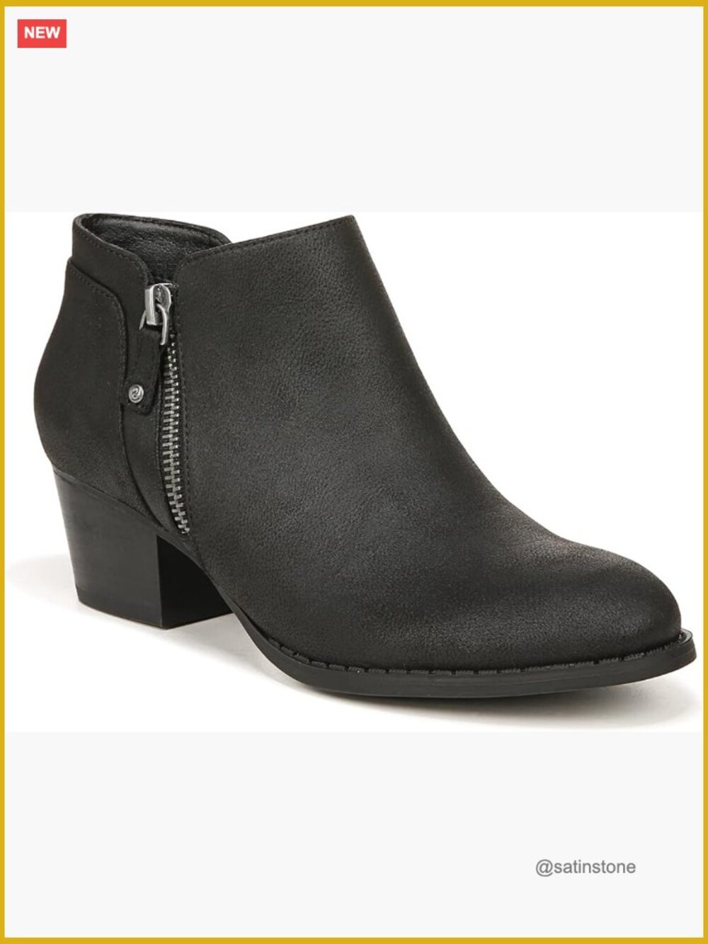 Faux Leather Ankle Booties with Zip Details, Block Heel
